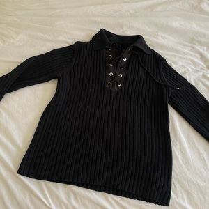 Dion Lee - 100% Cotton Lace front Anorak Polo Sweater BLACK/ US4 / unisex